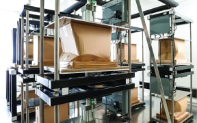 Cardboard boxes being tested in the WHITE room at Scion, which mimics conditions in a commercial cool store.,