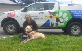 Whanganui pound keeper and education officer Marieke Waghorn with labrador-cross "Skinny Winnie" which was found tied to a fence without food or water