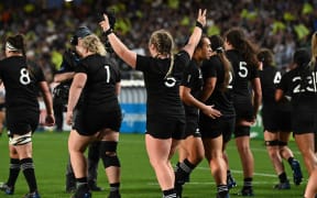 Amy Rule of New Zealand celebrates her try.
New Zealand Black Ferns v England, Women’s Rugby World Cup New Zealand 2021 (played in 2022) Grand Final match at Eden Park, Auckland, New Zealand on Saturday 12 November 2022. Mandatory credit: © Andrew Cornaga / www.photosport.nz