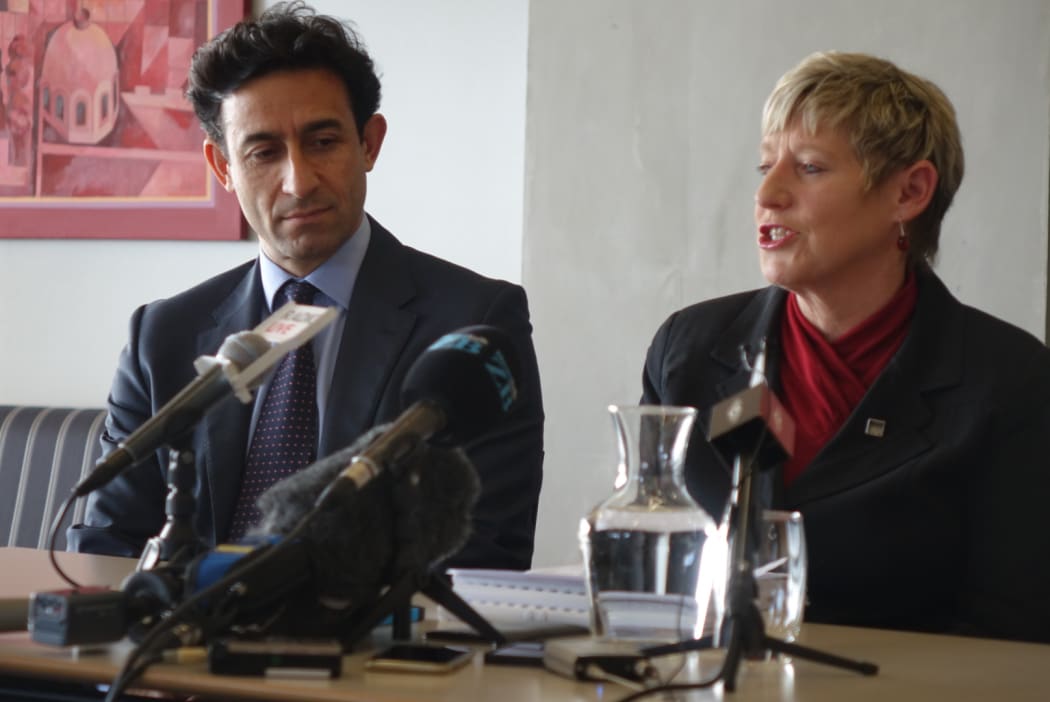 Mayor Lianne Dalziel and councillor Raf Manji this morning.