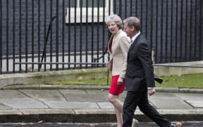 Bill English with British Prime Minister Theresa May outside 10 Downing Street.