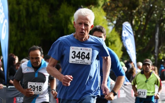 Dave Heine in action during the 50th anniversary of the Rotorua Marathon in 2014.