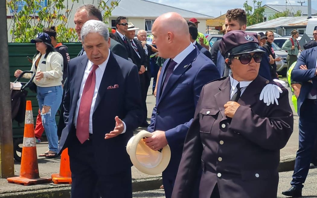 Winston Peters and Christopher Luxon at Rātana Pā, January 2024.
