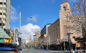 Central Auckland at midday on the first day of the August 2021 lockdown.