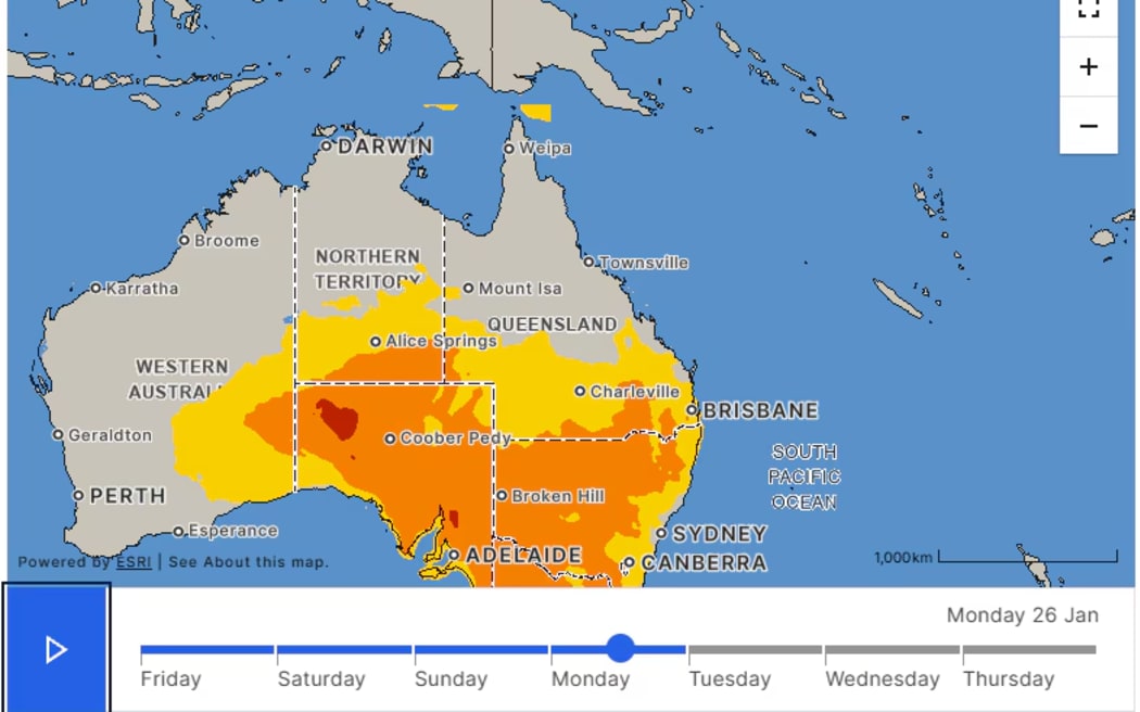 The heatwave warning extends across much of eastern and central Australia.