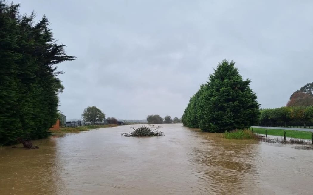 The Halswell River is in flood on the outskirts of Christchurch.