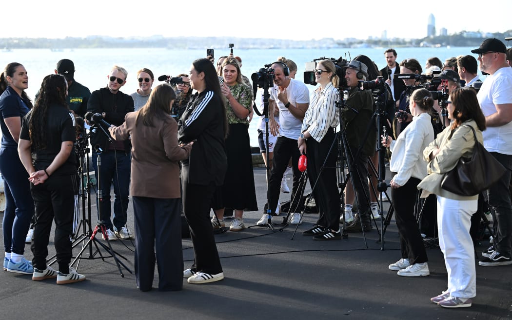 Media stand-up with New Zealand’s Portia Woodman-Wickliffe and USA’s Ilona Maher at Princes Wharf in Auckland, New Zealand ahead of the Pacific Four Rugby match this weekend.
Photo: Andrew. Cornaga / Photosport