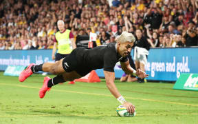 Rieko Ioane of The Allblacks scores a try  during the  Australian Wallabies v New Zealand All Blacks, Tri Nations rugby union match at Suncorp Stadium, Brisbane, Australia on Saturday 7th November 2020.
Copyright photo: Jason O'Brien / www.photosport.nz