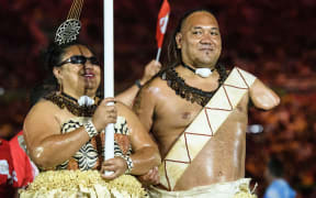 Tonga's Ana Talakai and Sione Manu during the Rio Paralympic Games Opening Ceremony.