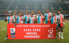 Fiji is the silver medal winner on day three of the Cathay/ HSBC Hong Kong Sevens at Hong Kong Stadium on 2 April, 2023 in Hong Kong, China. Photo credit: Mike Lee - KLC fotos for World Rugby