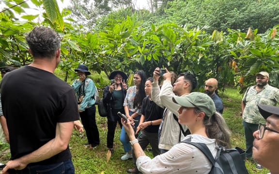 Reporters at work during the 2025 Jefferson Fellowship trip.