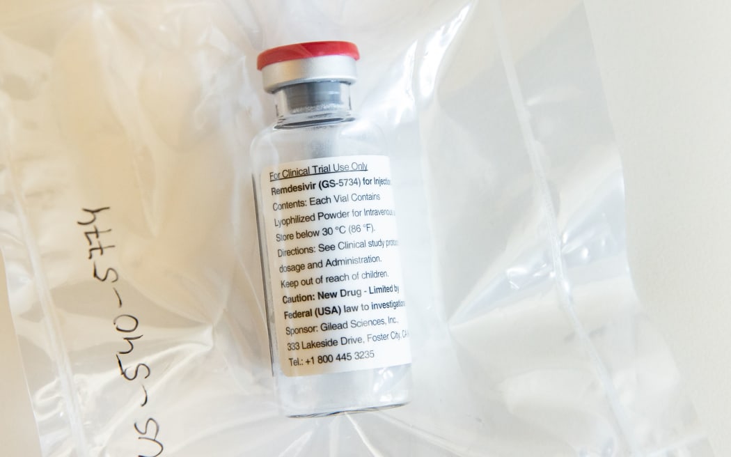 A vial of the drug Remdesivir at the University Hospital Eppendorf (UKE) in Hamburg, northern Germany as seen on 8 April 2020.