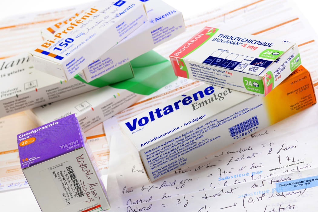 A selection of pain relief drugs, including Voltaren.