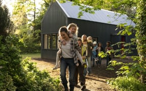 (L-R) Clare Dunne, Molly McCann, Daniel Ryan, Dmitry Vinokurov, Ruby Rose O'Hara, Aaron Lockhart, Anita Petry and Mabel Chah star in HERSELF 
Photo: Pat Redmond
Courtesy of Amazon Studios