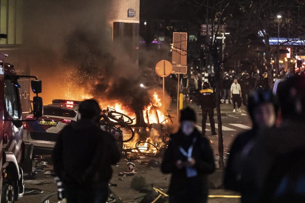 A protest against Covid-19 measures in the Dutch city of Rotterdam turned violent.
