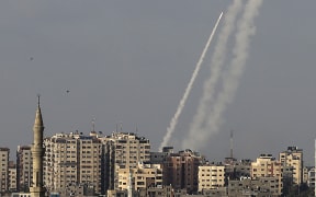 Rockets are fired from Gaza City towards Israel on 10 May 2021.