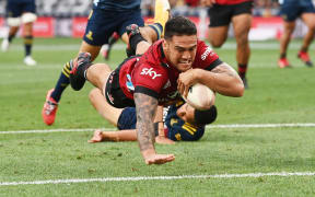 Codie Taylor scores a try, 
Highanders v Crusaders, Super Rugby Aotearoa. Forsyth Barr Stadium, Dunedin. New Zealand. Friday 26 February 2021. Â© Copyright Photo: Andrew Cornaga / www.photosport.nz