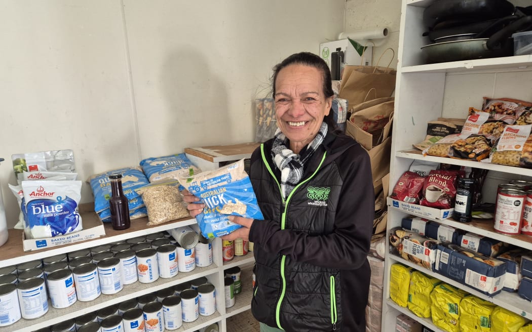 Nursy Pirini at the Whakaatu Whanaunga Trust's food bank.
