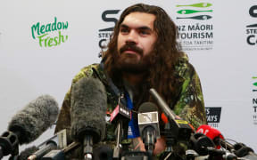 Steven Adams speaks to media in Auckland.