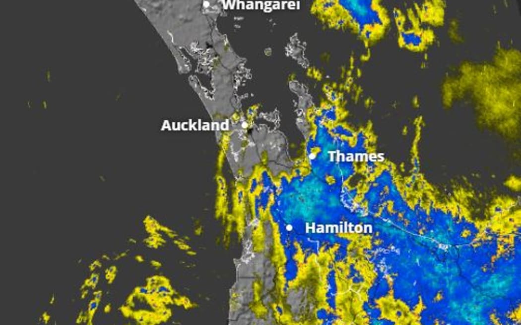 周一早上 MetService 的降雨雷达。