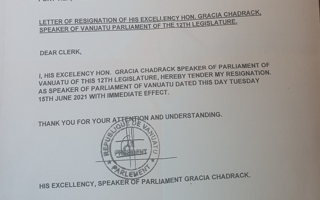 Speaker Gracia Shadrack resignation letter