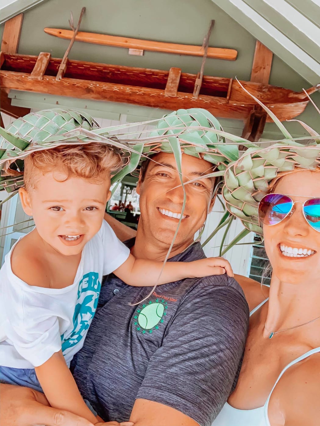 Cook Islands tennis player Brett Baudinet with his son Blake and wife Maya.