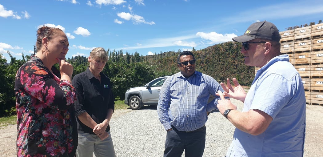 Minister Carmel Sepuloni and Minister Kris Faafoi visited CAJ Hollandia orchards near Alexandra in Central Otago.