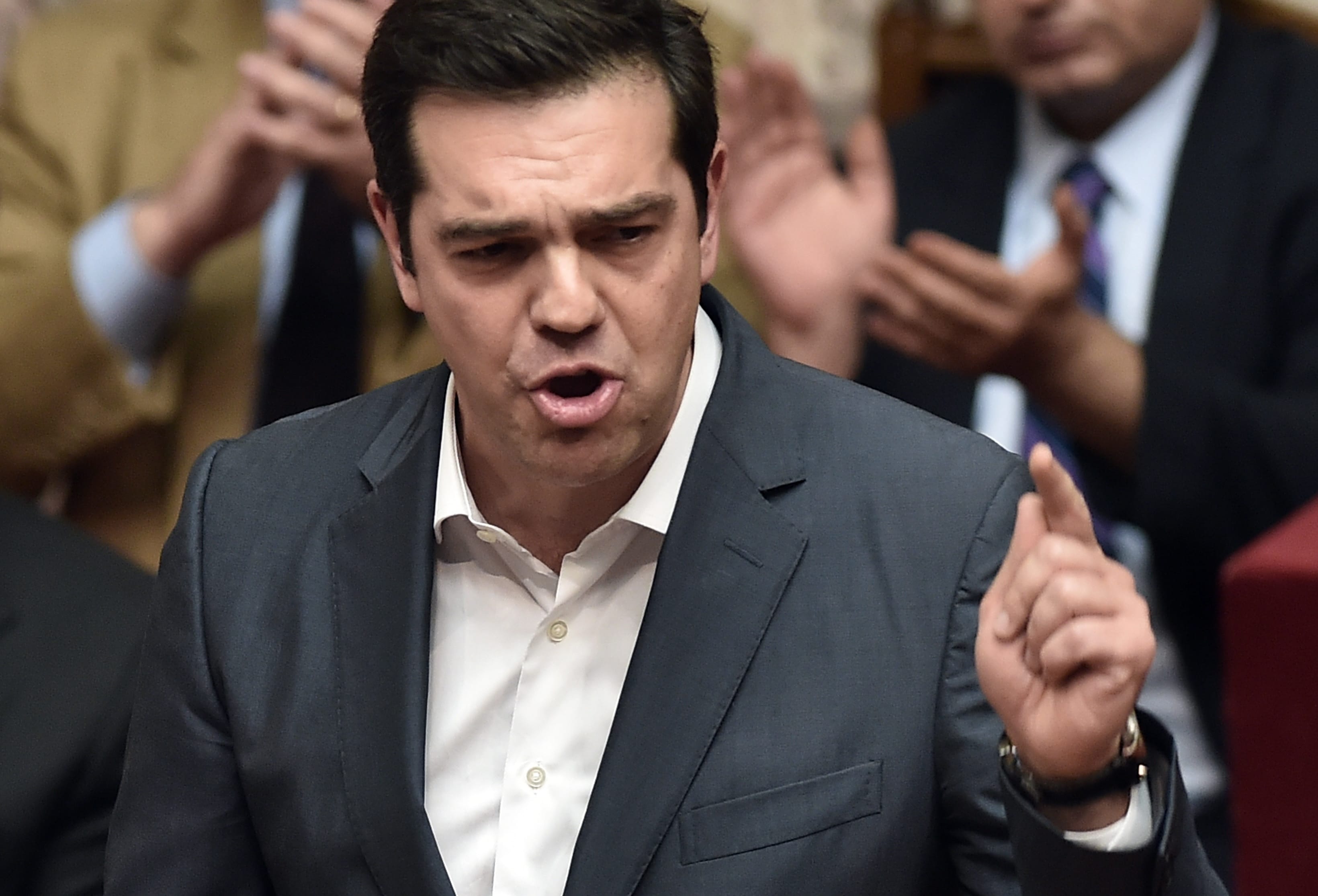 Greek Prime Minister Alexis Tsipras addresses parliament ahead of the vote on the austerity package.