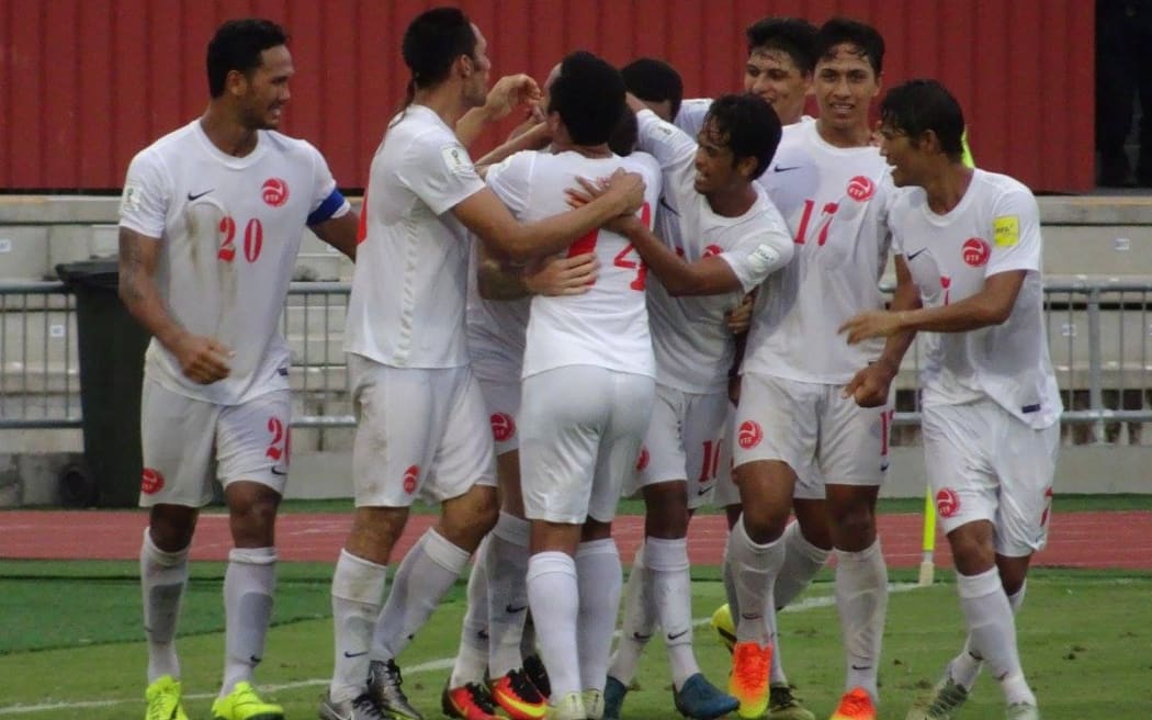 Tahiti celebrate a goal in their 3-1 win over Papua New Guinea.