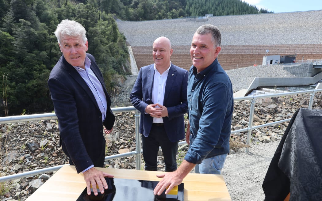 King, pictured alongside Prime Minister Christopher Luxon and Waimea Irrigators Ltd chair Murray King, opened the Waimea Community Dam earlier this year. King said he should be judged on his mayoral record.