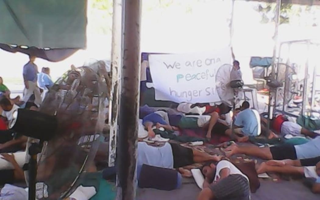 Asylum seekers in Manus Island centre protesting  against resettlement plans