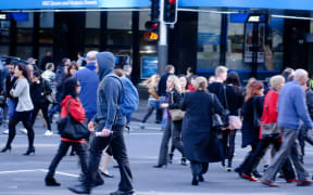 AUCKLAND, NZ - MAY 29:Traffic on Queen street  on May 29 2013.It's a major commercial thoroughfare in the Auckland CBD, New Zealand's main population center.