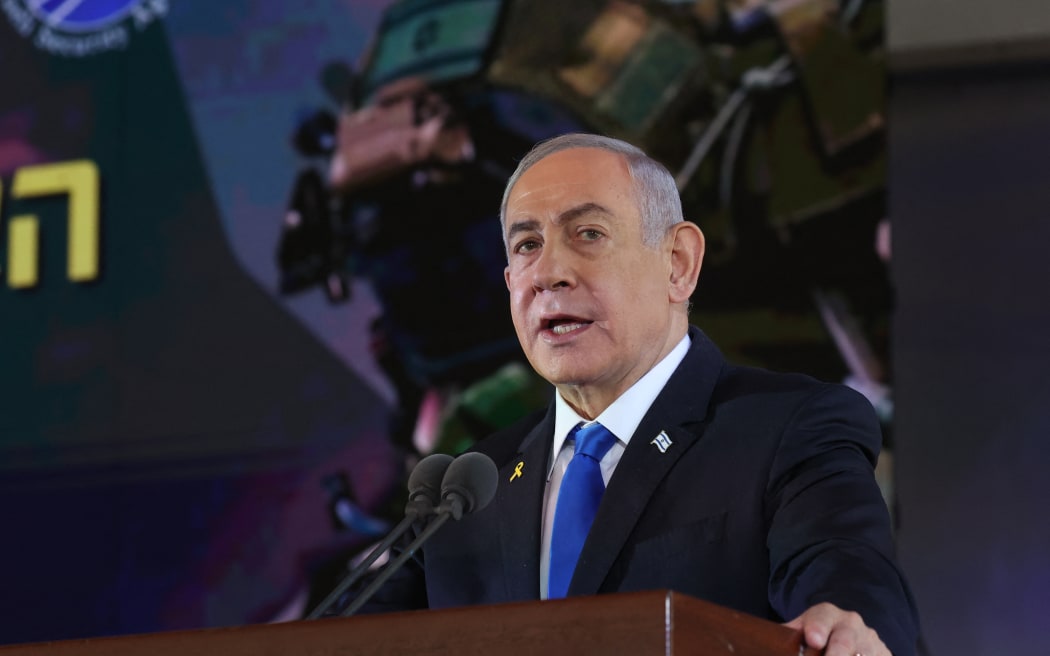 Israeli Prime Minister Benjamin Netanyahu makes a speech during a ceremony that celebrates the Hebrew Calendar of Hamas attack on October 7 last year, which caused a continuous war in Gas, in the Munta Herzl in Jerusalem / Amp) on October 27).