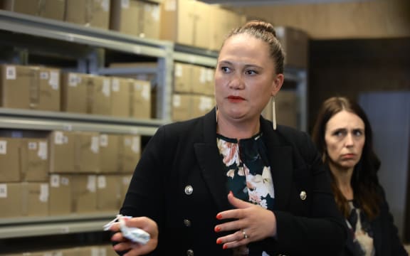 Prime Minister Jacinda Ardern with Social Development Minister Carmel Sepuloni in Auckland to celebrate the success of the Mana in Mahi programme.