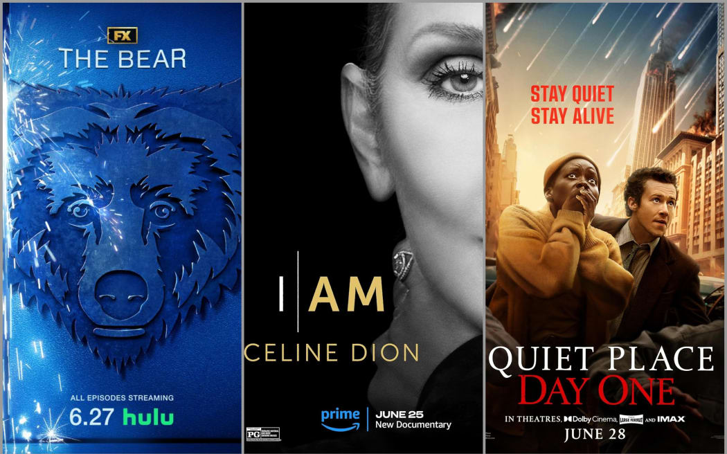 Three images of TV and movie posters.