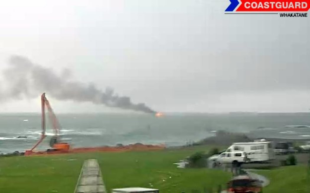 The fire can be seen on the Whakatane Harbour cam.