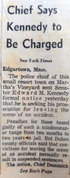 NYT clipping from July 1969 on Ted Kennedy.