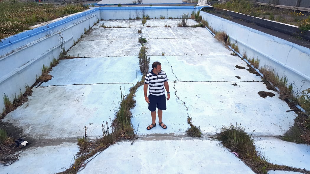 Duane Major at the West Spreydon School pool. It will be rebuilt - yet again.