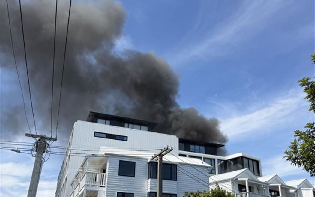 Smoke can be seen billowing above Ponsonby following a fire at a local mechanic.