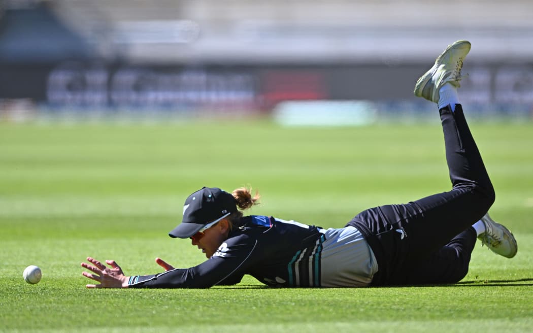 New Zealand's Maddy Green drops Australia's Georgia Voll during the NZ White Ferns v Australia 3rd T20 at Sky Stadium, Wellington.