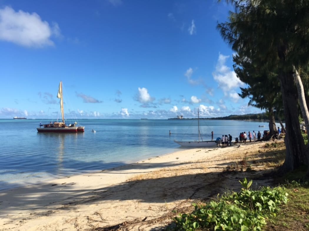 Okeanos Marianas arriving in the waters off Susupe Civic Park on Saipan.
