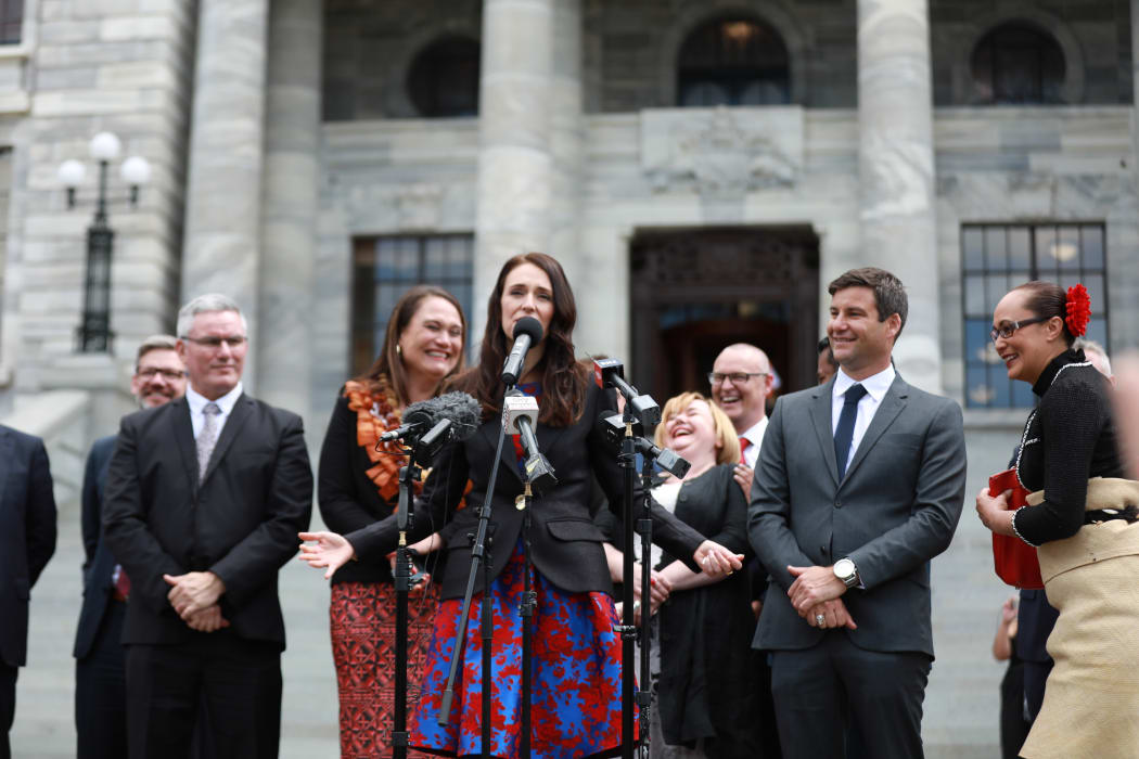 Jacinda Ardern breaks with tradition and addresses the public in her first move as Prime Minister.