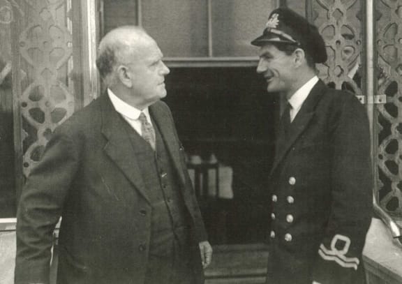 D-Day veteran Neil Harton, right, with New Zealand High Commissioner to London Sir William Gordon during World War II.
