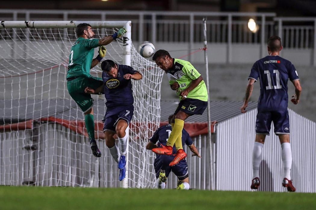Auckland City keeper Enaut Zubikarai was sent off just before half-time.
