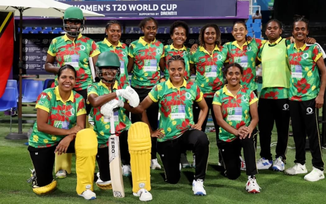 The Vanuatu women's cricket team following their win over Zimbabwe in Abu Dhabi on Thursday. Photo: ICC