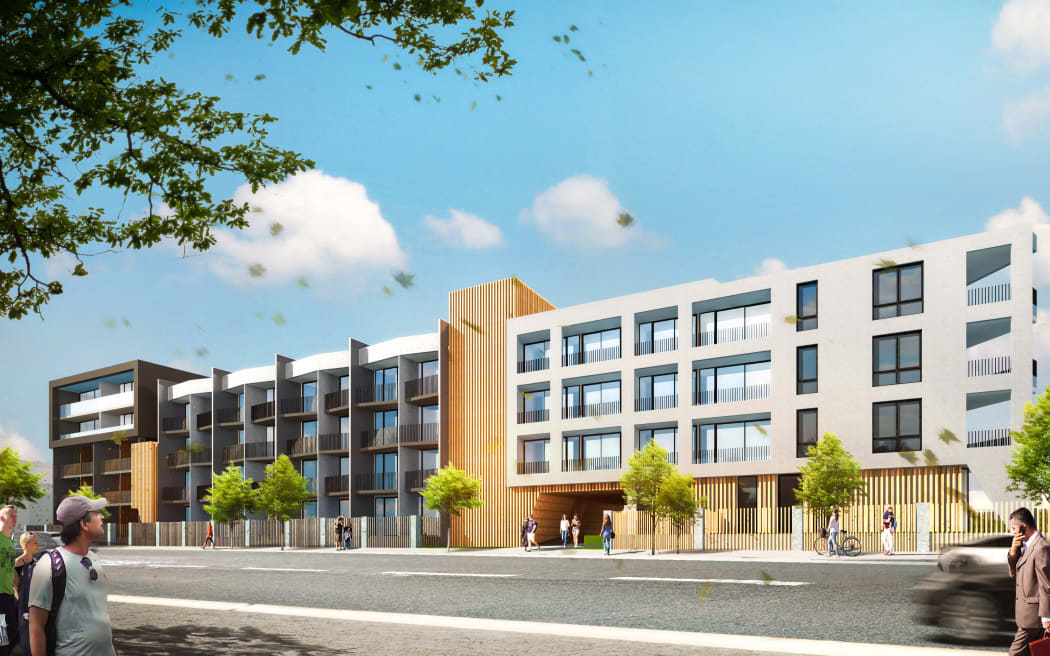 A plan of Rānui Apartments which is a 43-apartment complex in Christchurch set to open in November 2024 and is operated by the Bone Marrow Cancer Trust.
