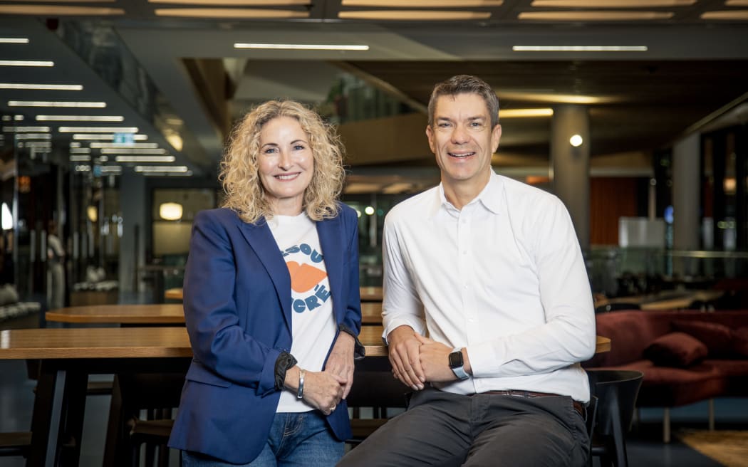 Stuff Group chief executive Sinead Boucher and TradeMe chief executive Anders Skoe.