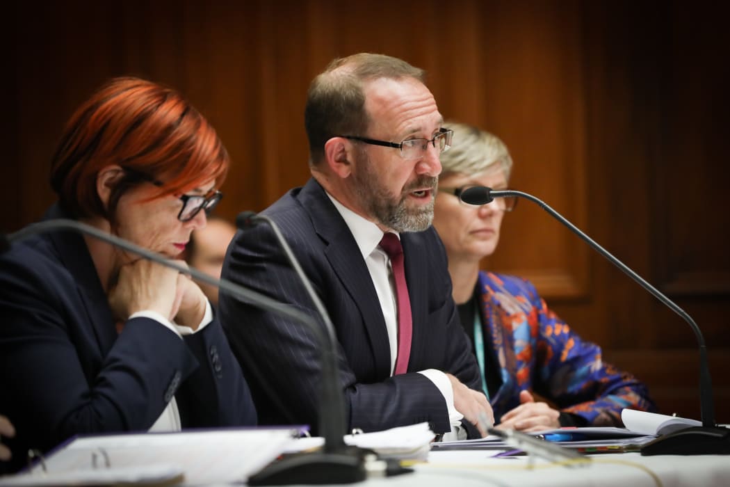 Minister of Justice Andrew Little (centre) speaks to the Finance and Expenditure Committee on the family and sexual violence package.