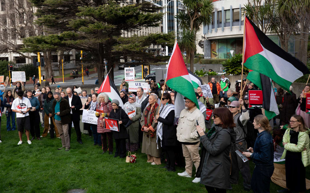 Anti-war protest at Parliament on Israel-Iran conflict.