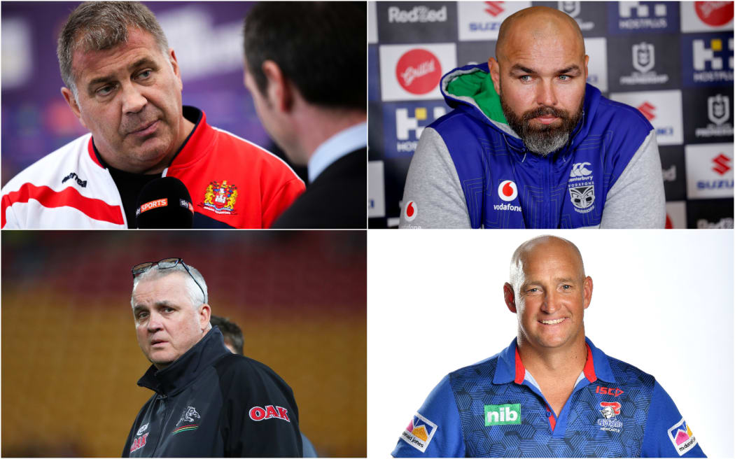 From top left to bottom right: England coach Shaun Wane,Warriors interim coach Todd Payten Broncos and Penrith mentor Anthony Griffin and former Knights and Dragons coach Nathan Brown.